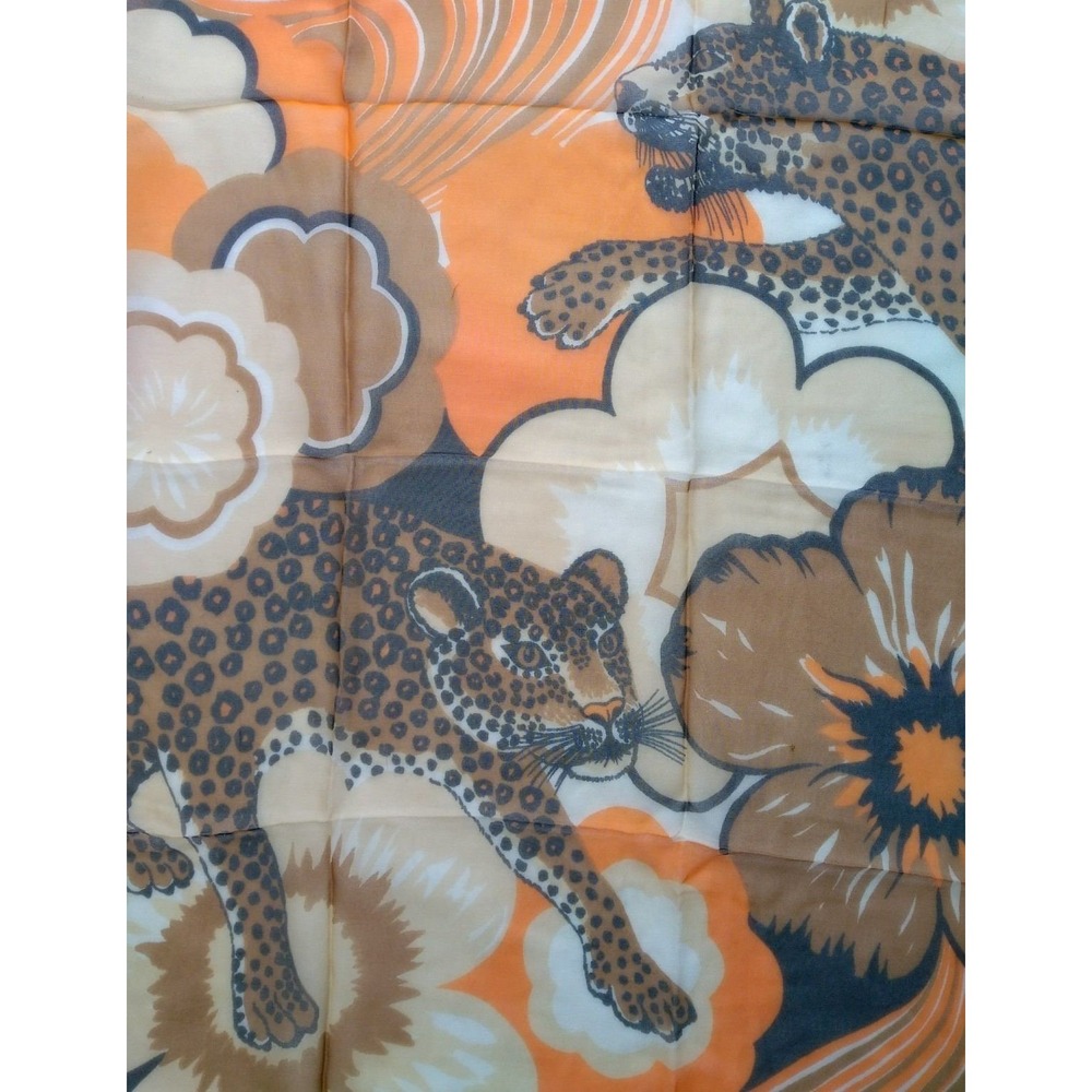 Vintage 60s Burmel Leopard Animal Print Sheer Scarf Brown Orange Square